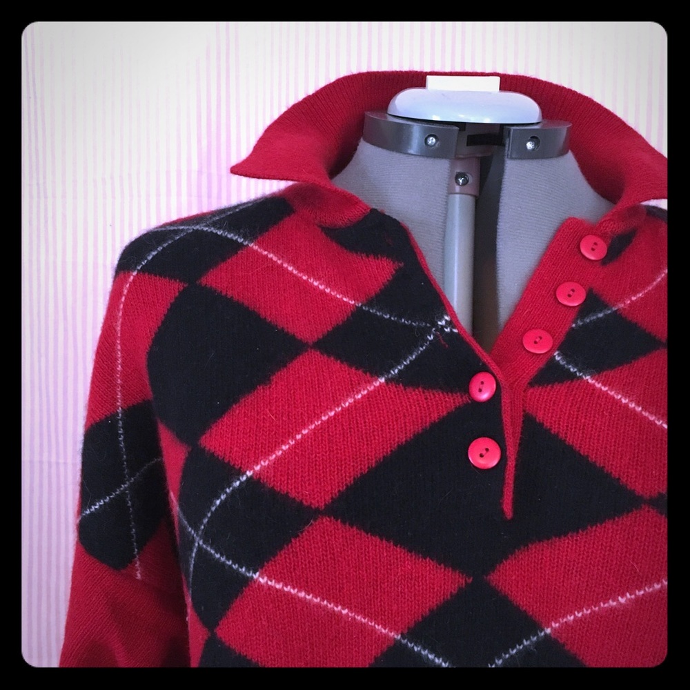 Vintage 1980’s Red & Black Argyle Sweater